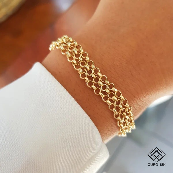 Pulseira Elo Português Triplo Ouro 18k