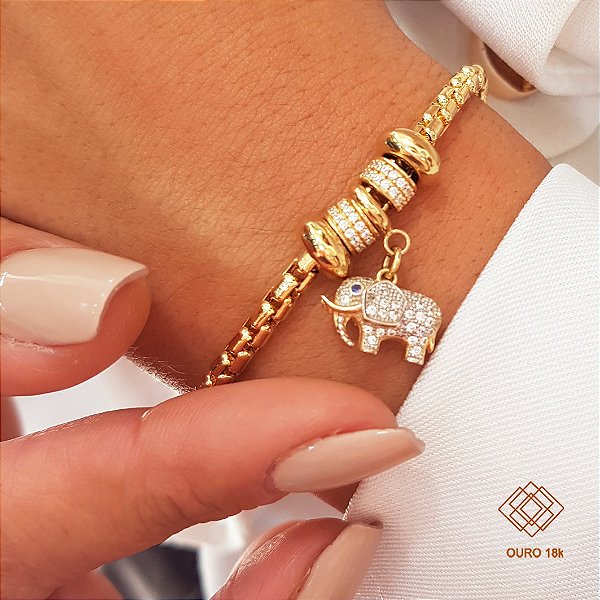 Pulseira Berloque Elefante Ouro 18k