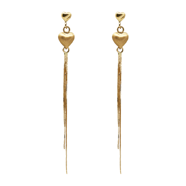 Brinco Coração Franjas Ouro 18k