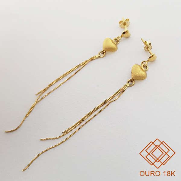 Brinco Coração Franjas Ouro 18k