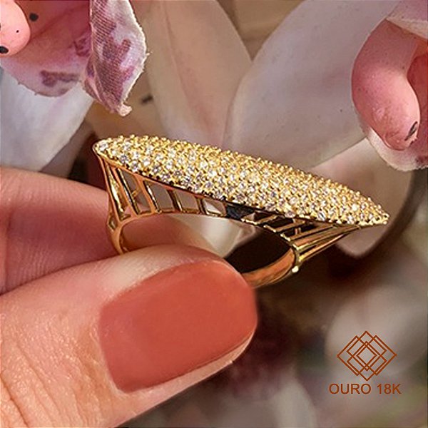 Anel Pavê Ouro 18k Zircônias