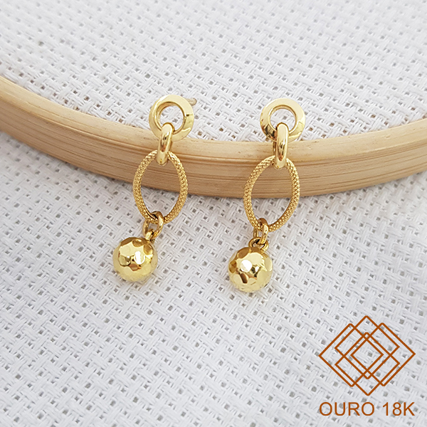 Brinco Elos com Esfera Ouro 18k