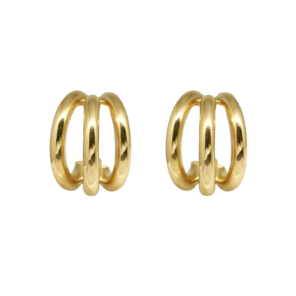 Brinco Meia Argola Tripla Tubo Ouro 18k