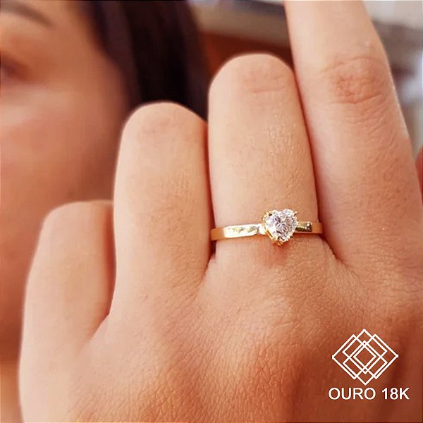 Anel Solitário Coração Ouro 18k - Brilhante Moissanite 47Pts