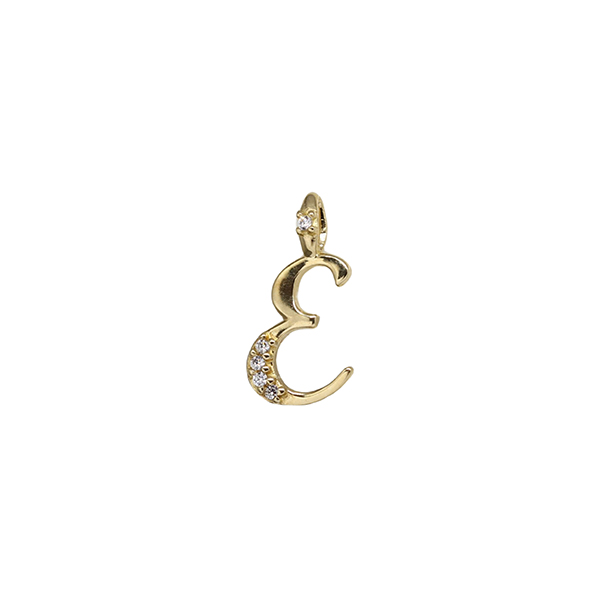 Pingente Letra E Ouro 18k Zircônia