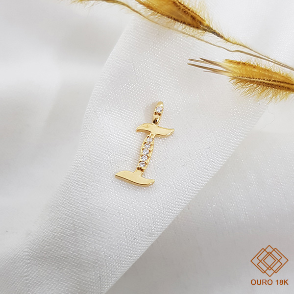 Pingente Letra I Ouro 18k Zircônia