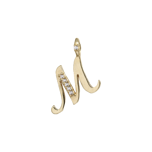 Pingente Letra M Ouro 18k Zircônia