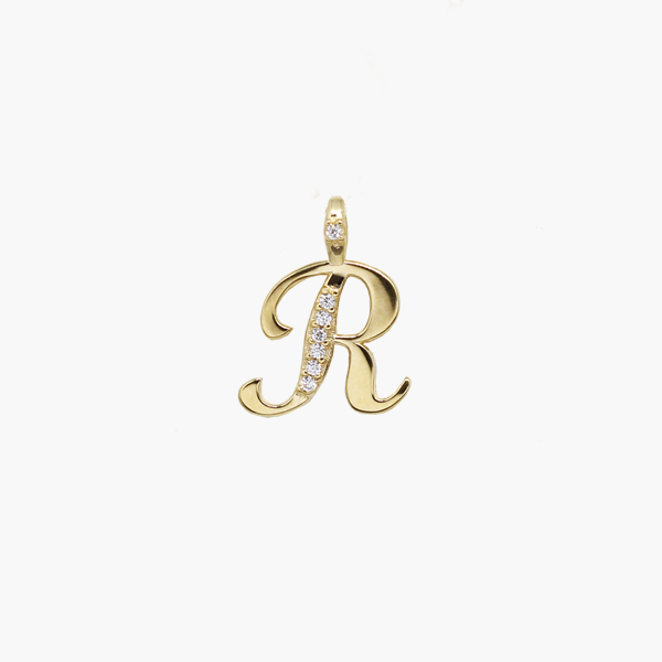 Pingente Letra R Ouro 18k Zircônia