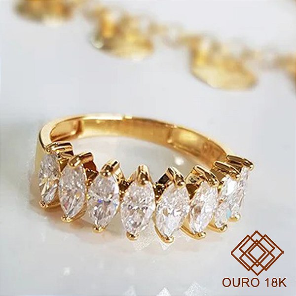 Anel Navetes Ouro 18k - Brilhante Moissanite 176pts