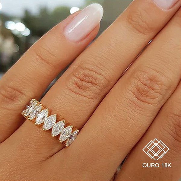 Anel Navetes Ouro 18k - Diamante Laboratório 176pts
