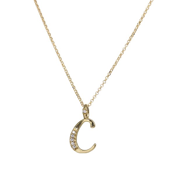 Kit Cordão Elo Português Ouro 18k + Pingente Letra C Ouro 18k