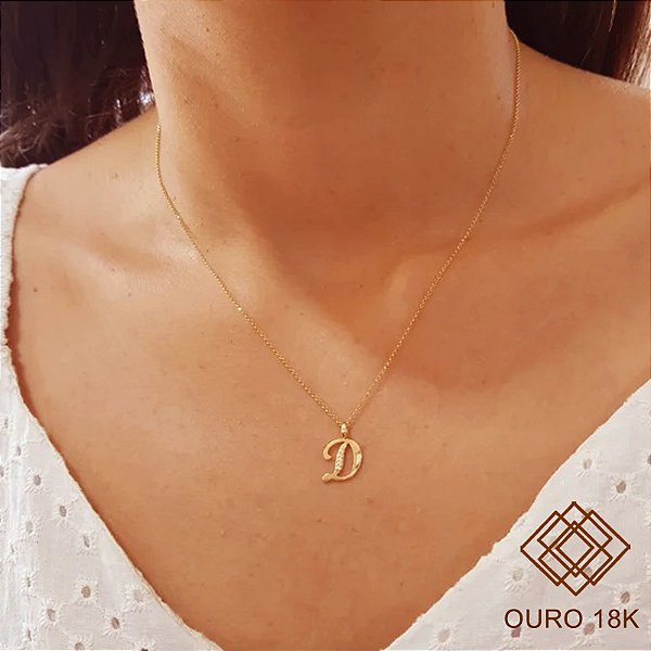 Kit Cordão Elo Português Ouro 18k + Pingente Letra D Ouro 18k
