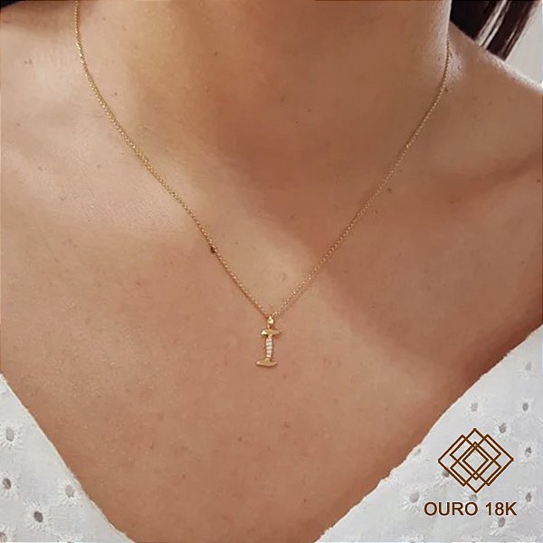Kit Cordão Elo Português Ouro 18k + Pingente Letra I Ouro 18k