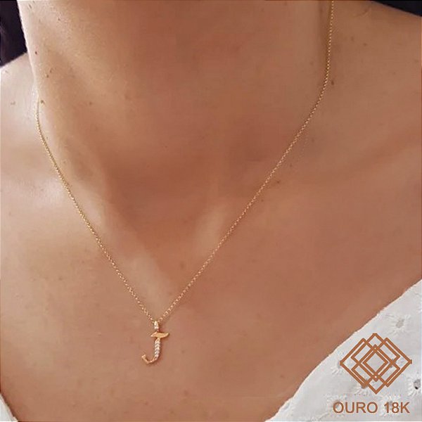 Kit Cordão Elo Português Ouro 18k + Pingente Letra J Ouro 18k