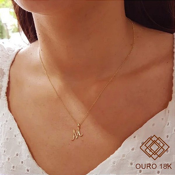 Kit Cordão Elo Português Ouro 18k + Pingente Letra M Ouro 18k