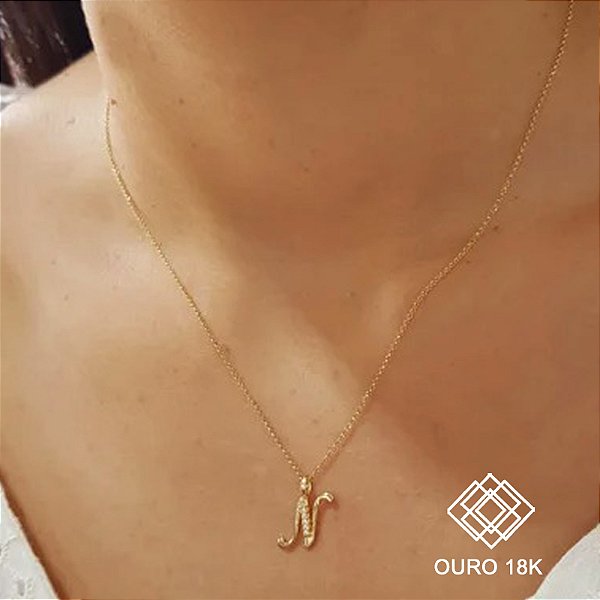 Kit Cordão Elo Português Ouro 18k + Pingente Letra N Ouro 18k