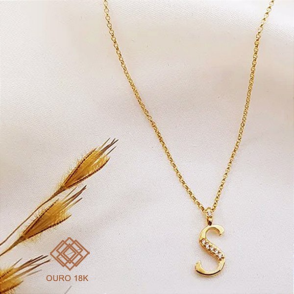 Kit Cordão Elo Português Ouro 18k + Pingente Letra S Ouro 18k