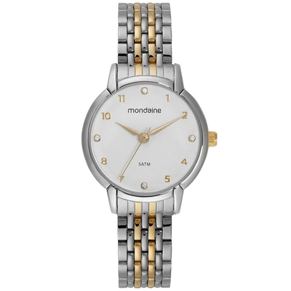 Relógio Mondaine Feminino Clássico Prata e Dourado 32705lpmvbe3
