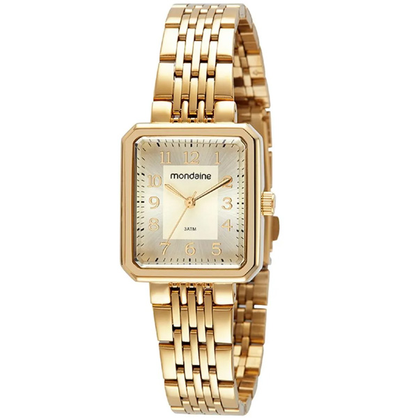 Relógio Mondaine Feminino Quadrado Dourado 32358lpmvde1