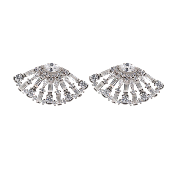 Brinco Leque Prata 925 Zircônias