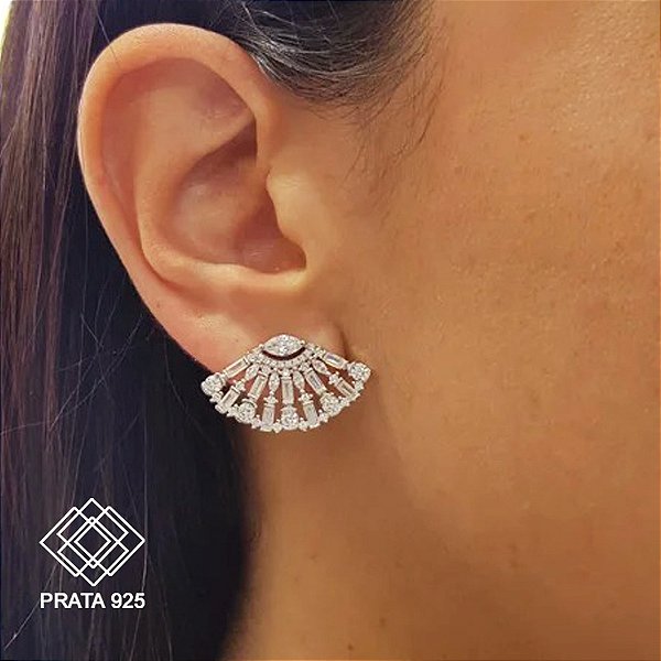 Brinco Leque Prata 925 Zircônias