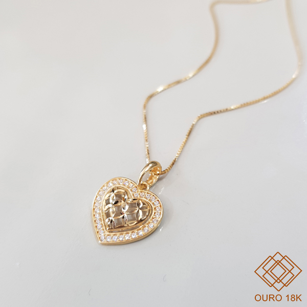 Kit Cordão Ouro 18k + Pingente Coração Ouro 18k
