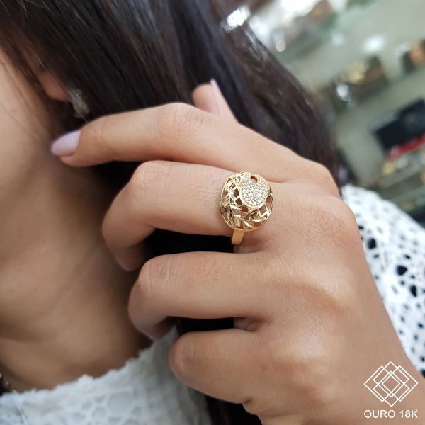 Anel Diamantado Ouro 18k Zircônias