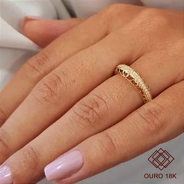 Anel Aparador Corações Ouro 18k Zircônia