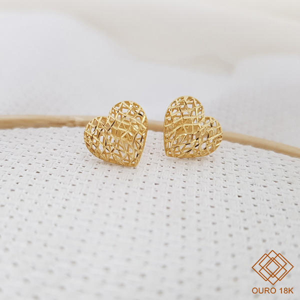 Brinco Coração Filigrana Ouro 18k