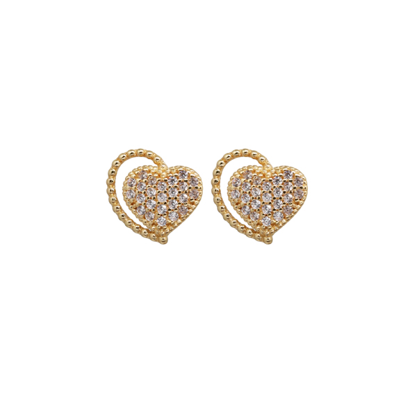 Brinco Coração Esferas Ouro 18k Zircônias
