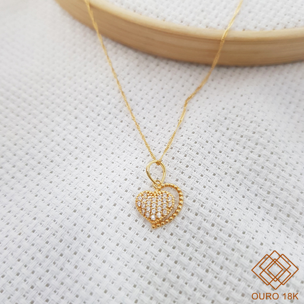 Kit Cordão Ouro 18k + Pingente Coração Ouro 18k