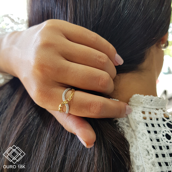 Anel Infinito Ouro 18k Zircônias