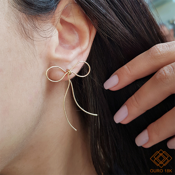 Brinco Anzol Laço Ouro 18k