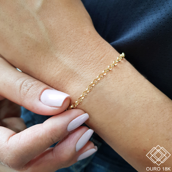 Pulseira Elo Português 3mm Ouro 18k