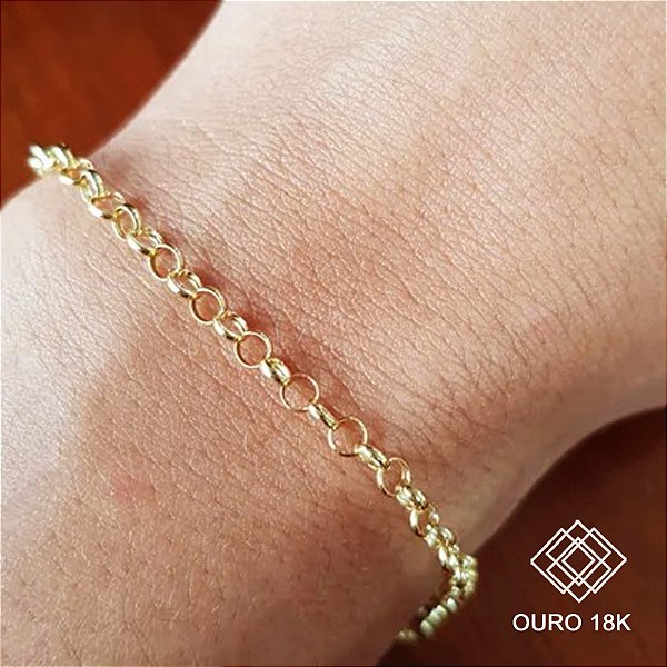 Pulseira Elo Português 3mm Ouro 18k