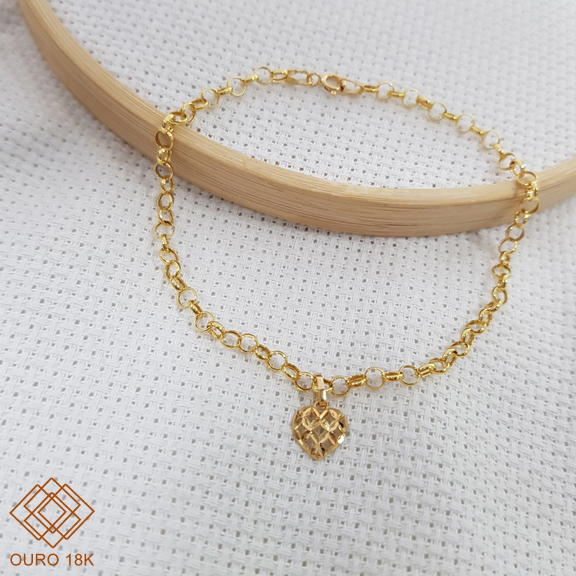Kit Pulseira Ouro 18k + Pingente Coração Ouro 18k