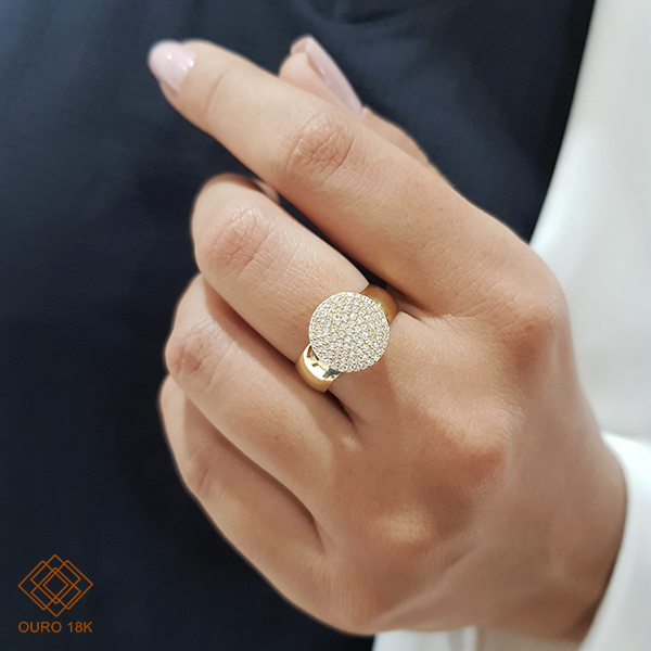 Anel Chuveiro Ouro 18k Zircônias