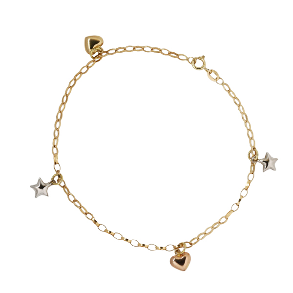 Pulseira Estrelas e Coração Ouro 18k