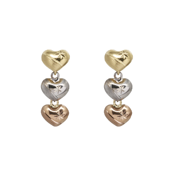 Brinco Corações 3 Cores Ouro 18k