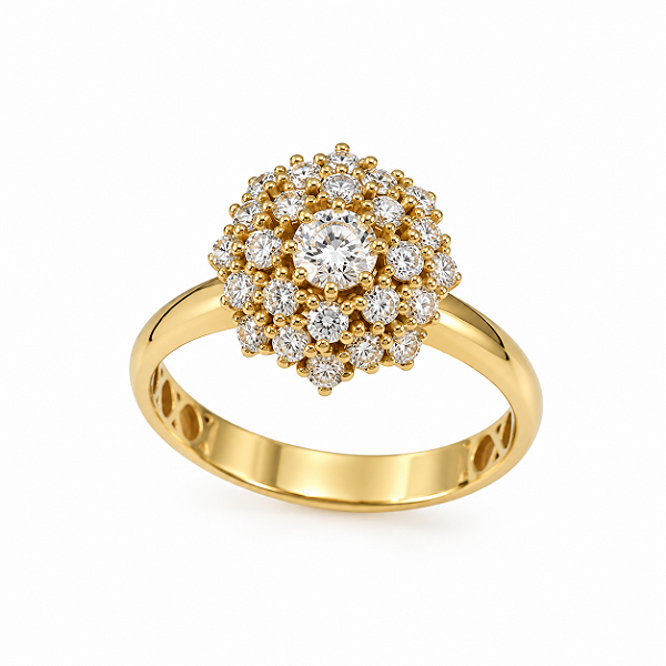 Anel Chuveiro Rainha Ouro 18k Diamante Laboratório
