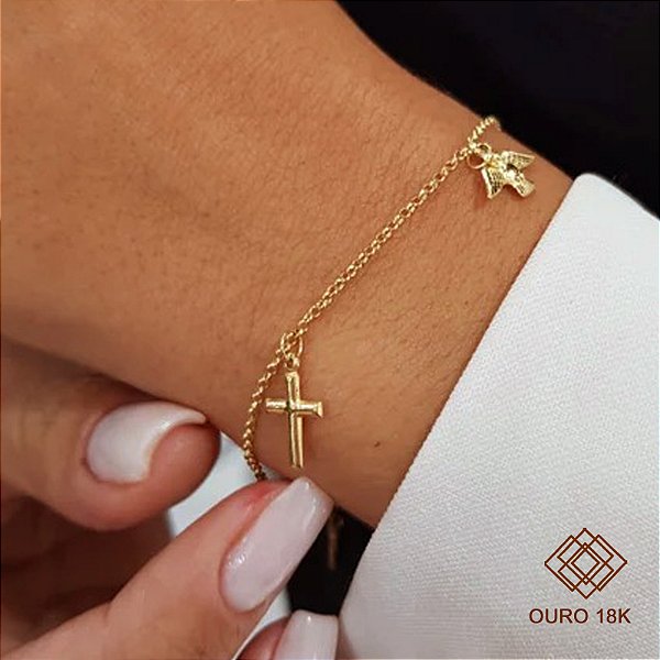 Pulseira Pingentes Religiosos Ouro 18k