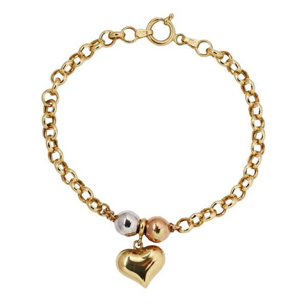 Pulseira Elo Português Coração Ouro 18k