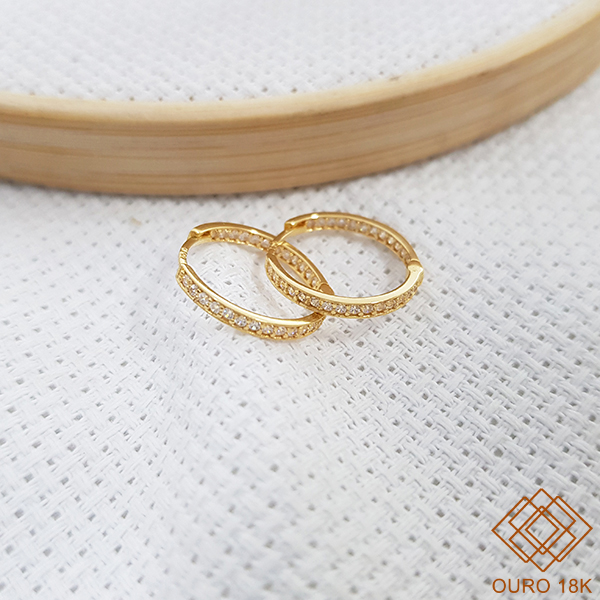 Brinco Argola Ouro 18k Zircônias