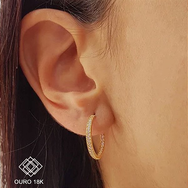 Brinco Argola Ouro 18k Zircônias