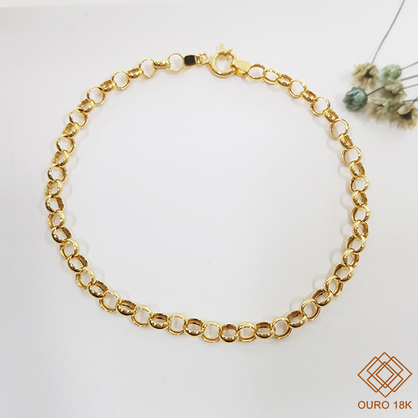 Pulseira Elo Português 4mm Feminina Ouro 18k