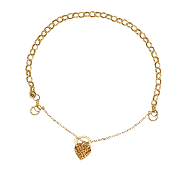 Pulseira Elo Português Fecho Coração Ouro 18k