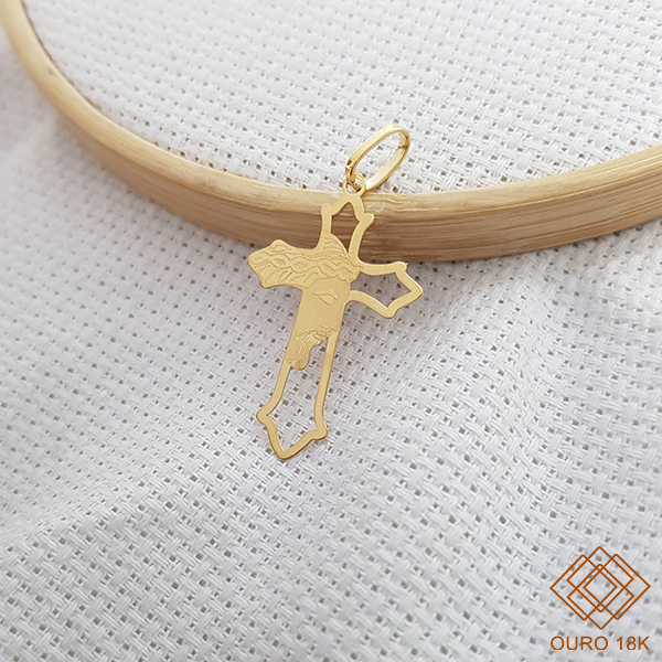 Pingente Cruz Face de Cristo Ouro 18k