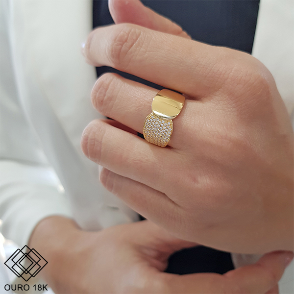 Anel Duo Ouro 18k Zircônias