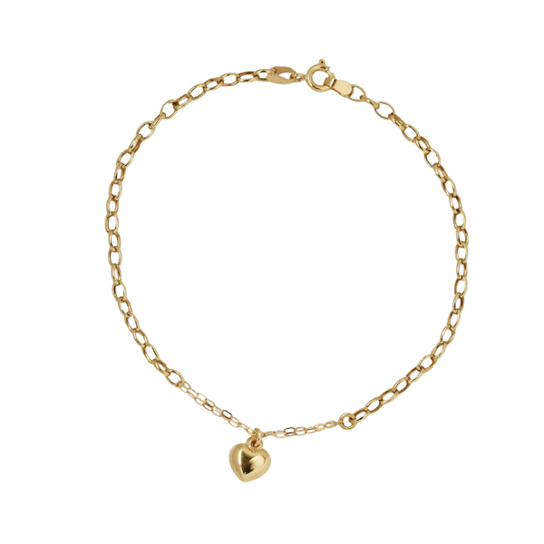 Pulseira Coração Malha Elo Espanhol Ouro 18k