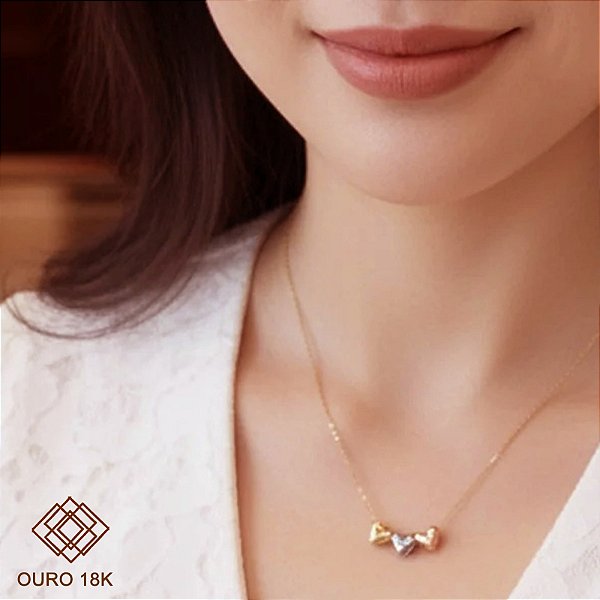 Gargantilha Corações 3 Cores Ouro 18k - 45CM
